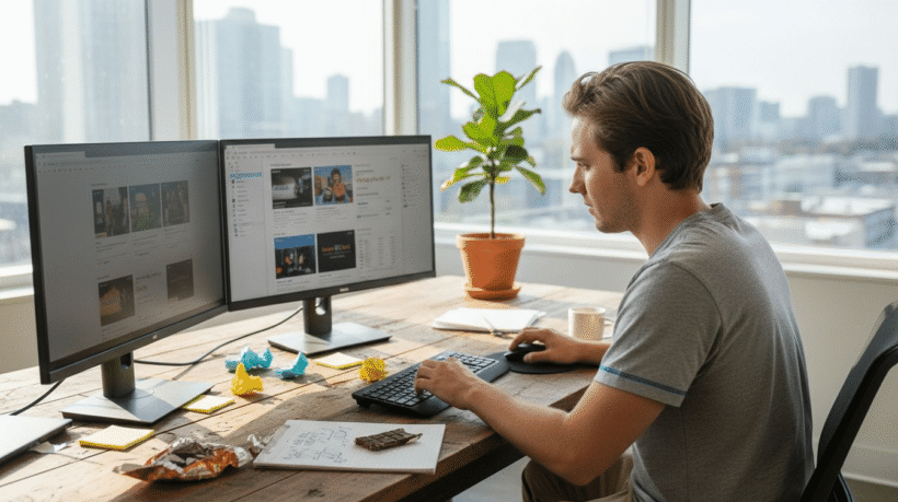 Marknadsförare granskar annonskampanjer för e-handel på bildskärmar