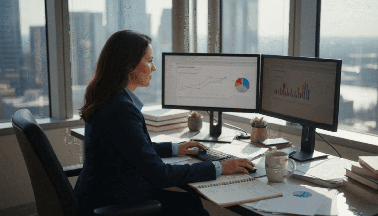 Marketer reviewing ad analytics in office