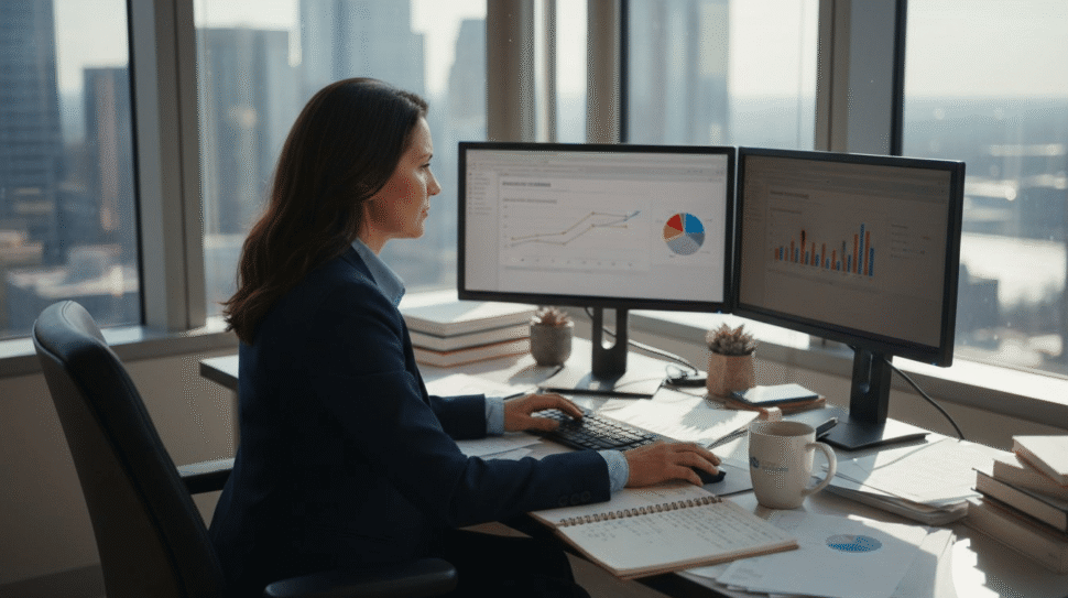 Marketer reviewing ad analytics in office