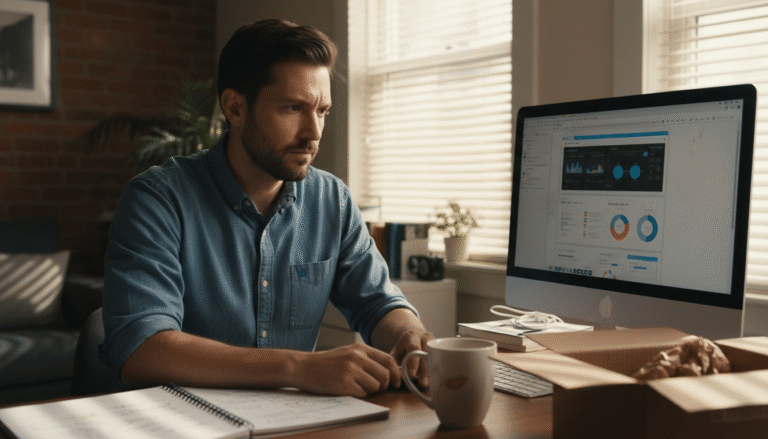 E-commerce owner checking digital marketing dashboard